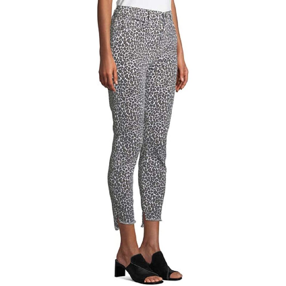 Current Elliott The Super High Waist Stiletto Snow Leopard Slit Step Hem Jeans